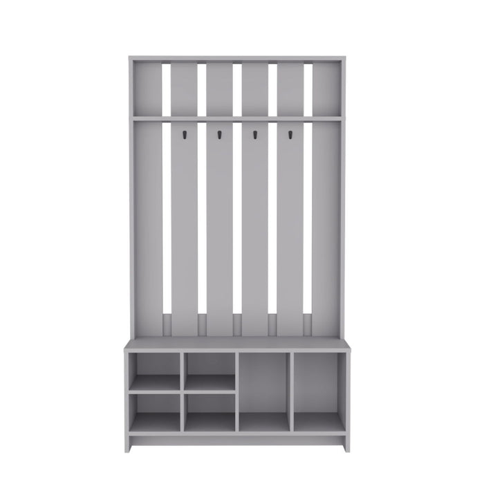 68" Wood Four Hook Coat And Shoe Rack - Gray
