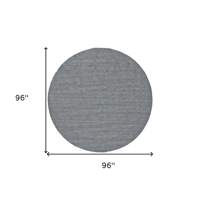8' Round Wool Hand Woven Area Rug - Blue And Gray