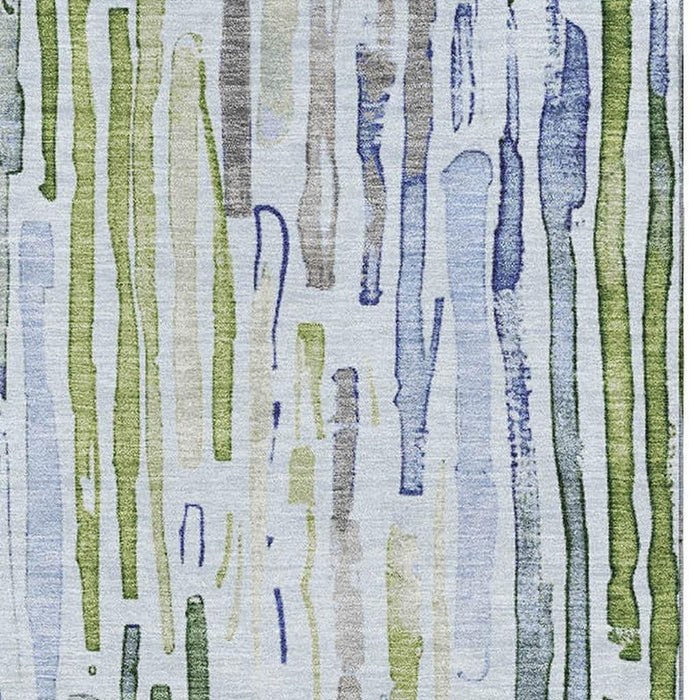 10' X 14' Striped Washable Area Rug With UV Protection (697140) - Sky Blue / Green / Ivory