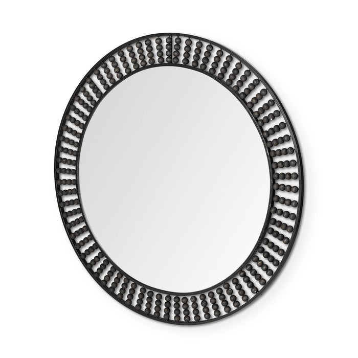 42" Round Frame Wall Mirror With Beads - Black
