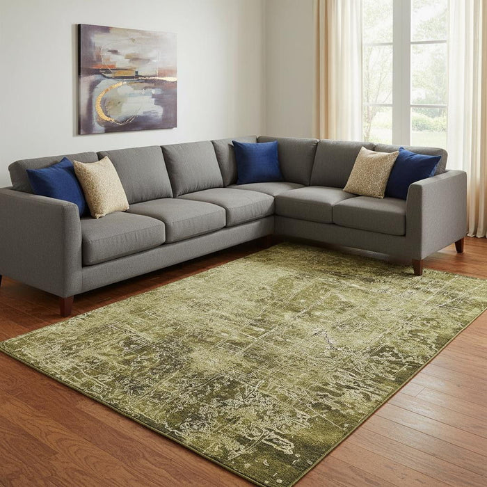10' X 14' Abstract Washable Area Rug With UV Protection (649018) - Brown / Ivory