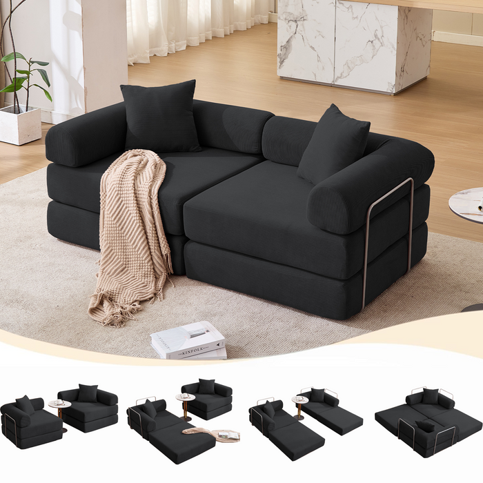 [NEW ARRIVED] [VIDEO PROVIDED]Modular Couch Sofa Bed for Apartment,Convertible Sofa Bed,Fixed-Shape Frame & Removable Armrests,Folding Mattress Couch for Small Spaces ,No Assembly ,Corduroy,Black