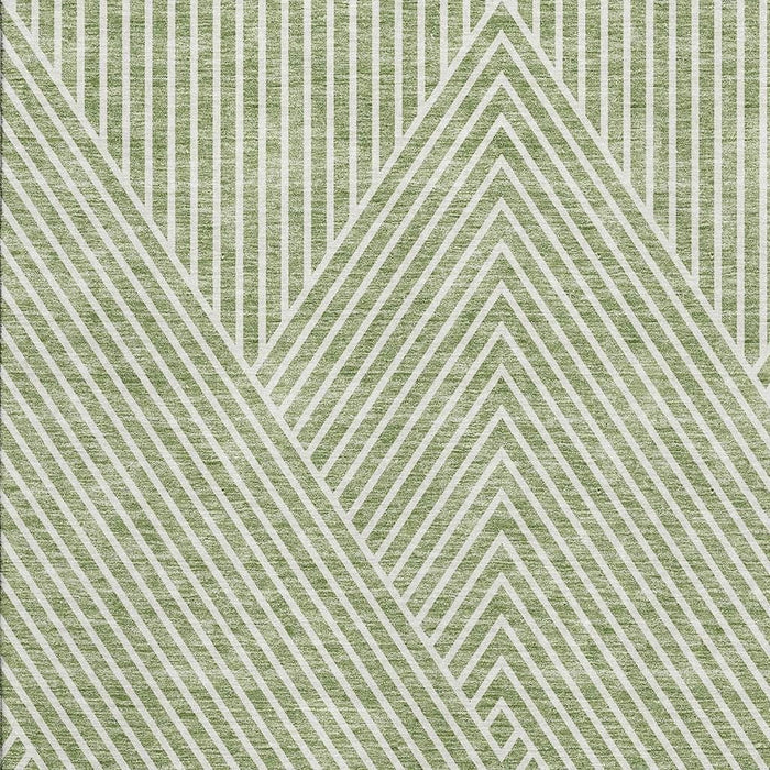 10' X 14' Geometric Washable Area Rug With UV Protection (674622) - Artichoke Green / Ivory