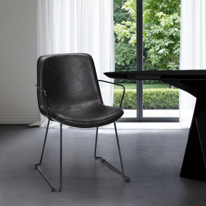 Upholstered Faux Leather Dining Room Arm Chair - Black
