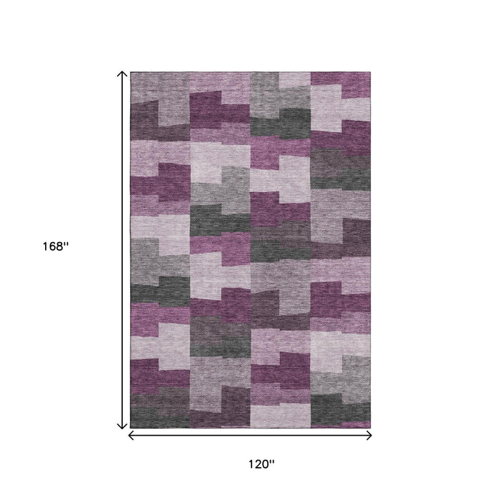 10' X 14' Geometric Washable Area Rug With UV Protection (654940) - Merlot / Gray / Ivory