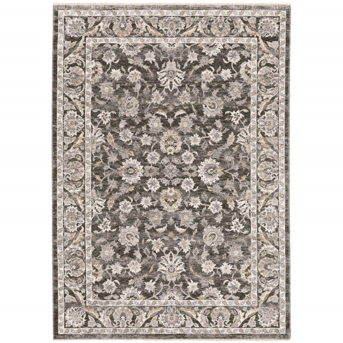 10' x 13' Oriental Power Loom Stain Resistant Area Rug With Fringe - Gray And Ivory