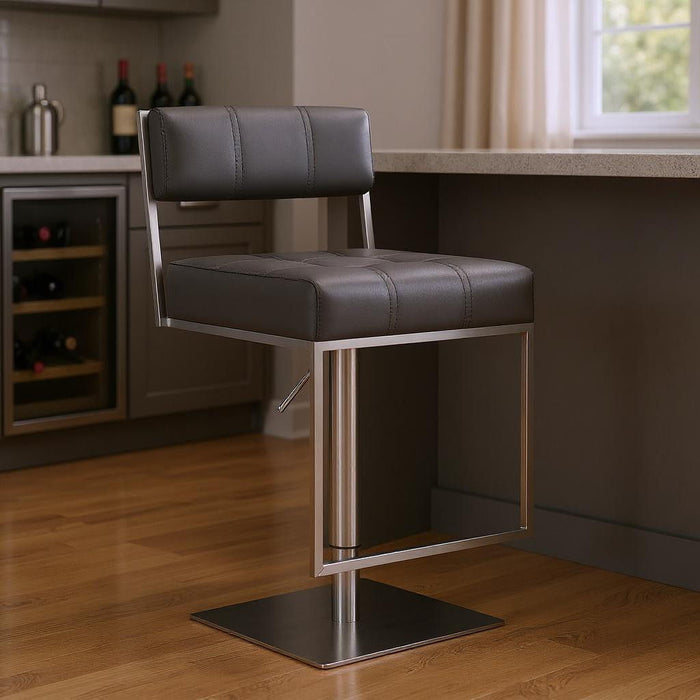 44" Faux Leather Swivel Low Back Adjustable Height Bar Chair - Gray / Silver