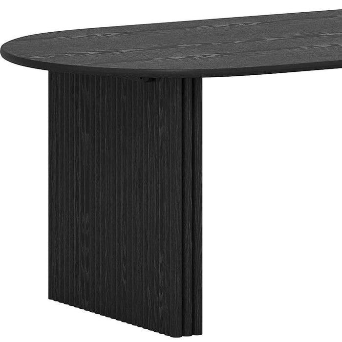 67" Solid Wood Mirrored Double Pedestal Base Oval Dining Room Table - Black