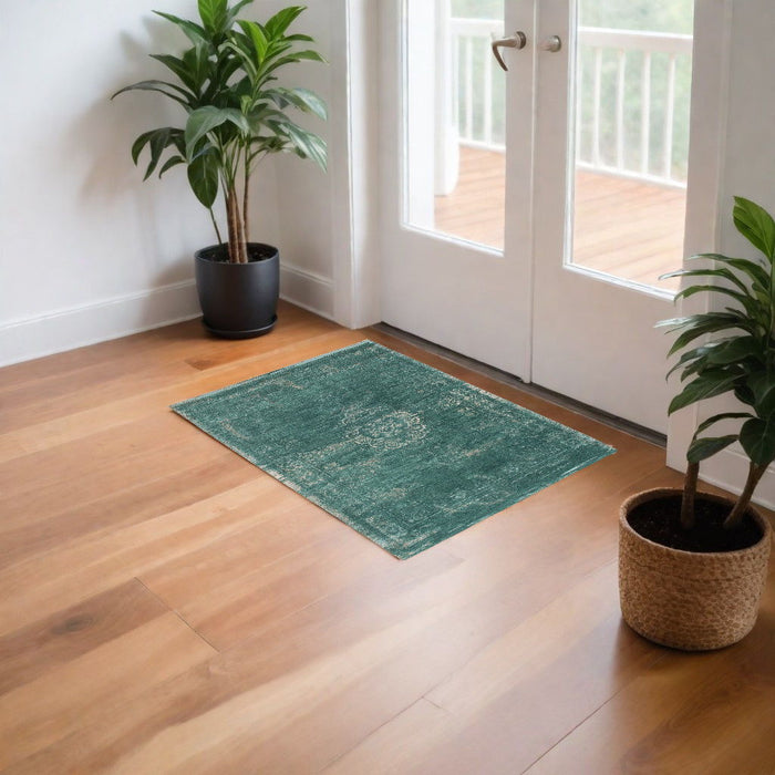 3' x 5' Medallion Non Skid Area Rug - Gray And Green