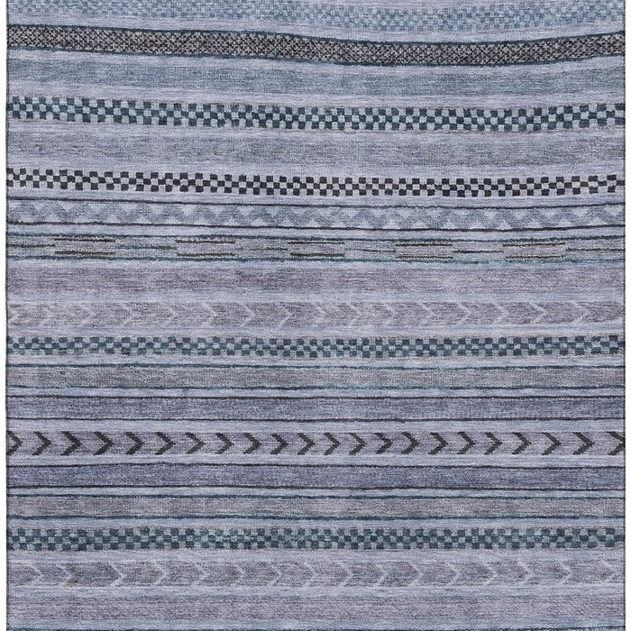 10' X 14' Striped Washable Area Rug With UV Protection (695168) - Blue / Gray