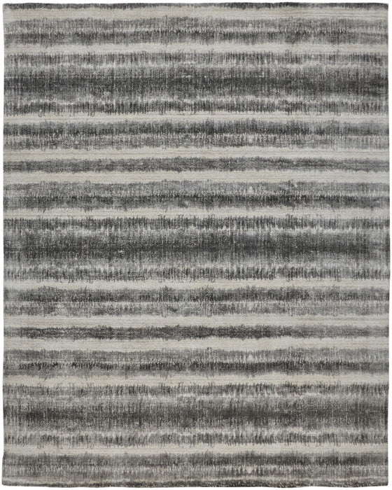 5' x 8' Abstract Hand Woven Area Rug - Gray Ivory And Black