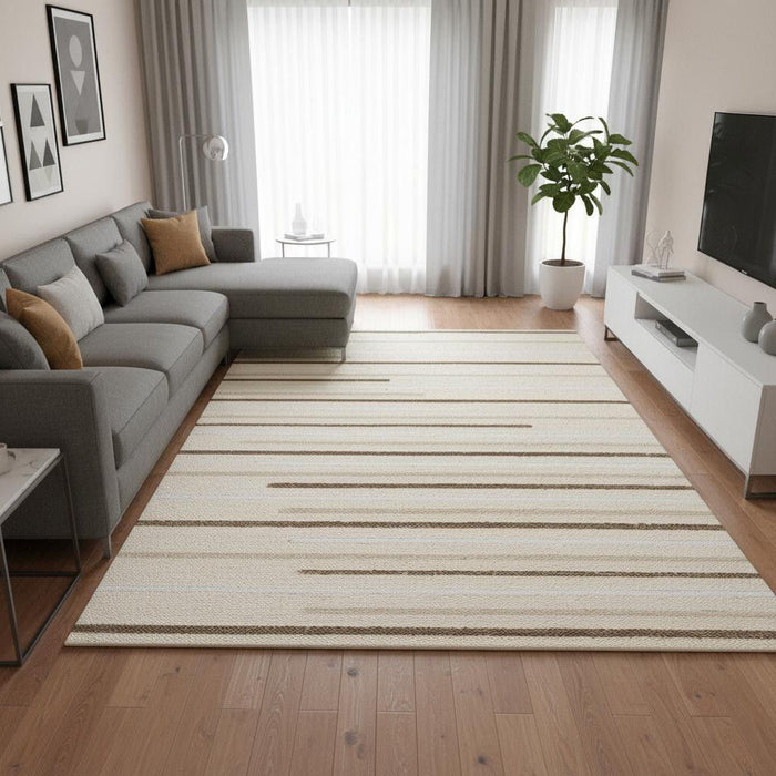 8' X 11' Striped Area Rug (660011) - Cream / Brown