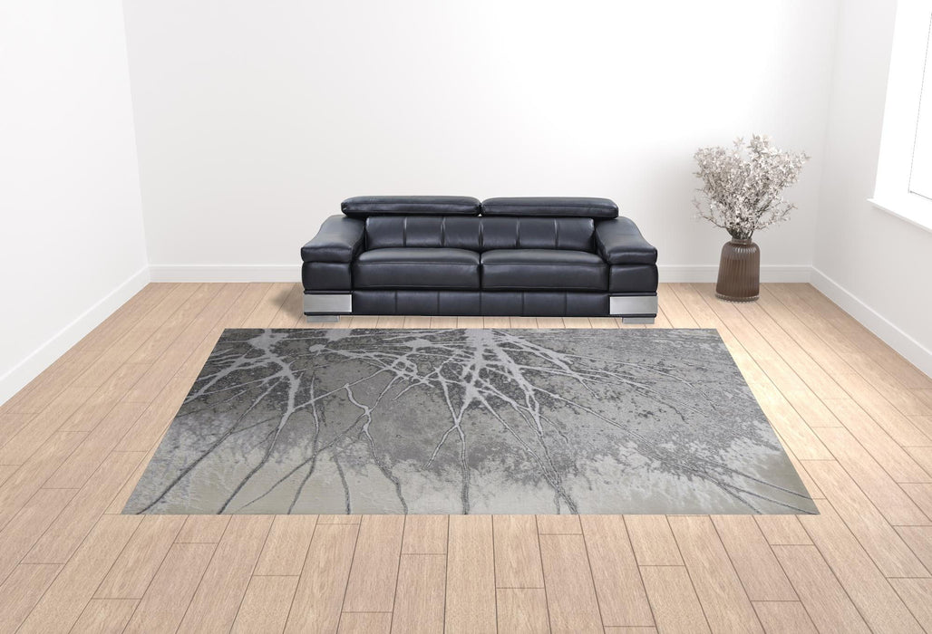 12' x 15' Abstract Power Loom Area Rug - Gray Silver And Ivory