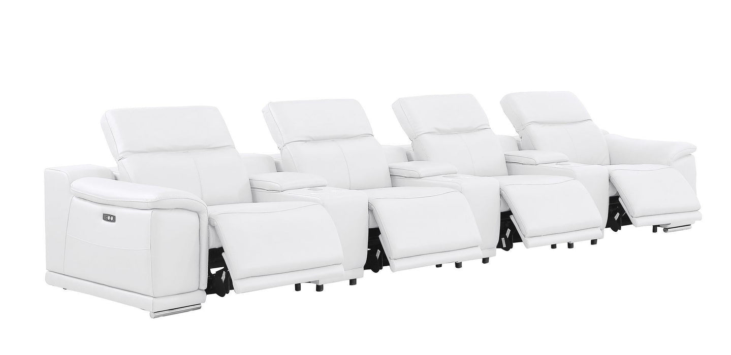 175" Leather Reclining USB Sofa - White