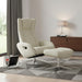 White genuine leather tufted swivel recliner and matching ottoman by HomeRoots, featuring a manual reclining mechanism.