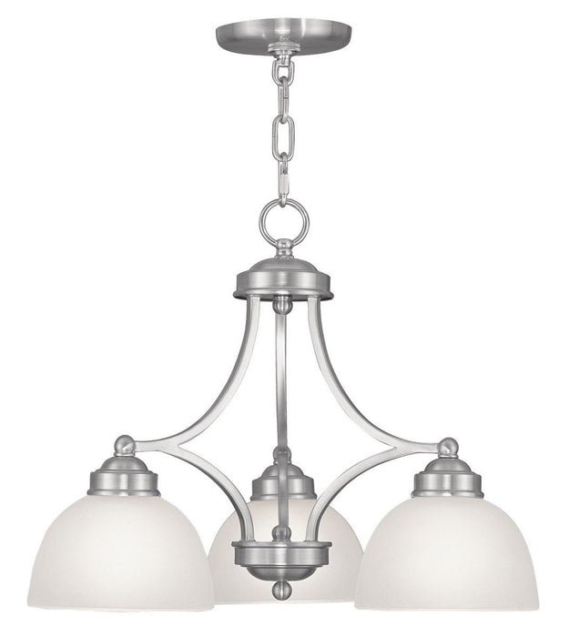 Three Light Metal Dimmable Chandelier With Shades - Nickel / Off White