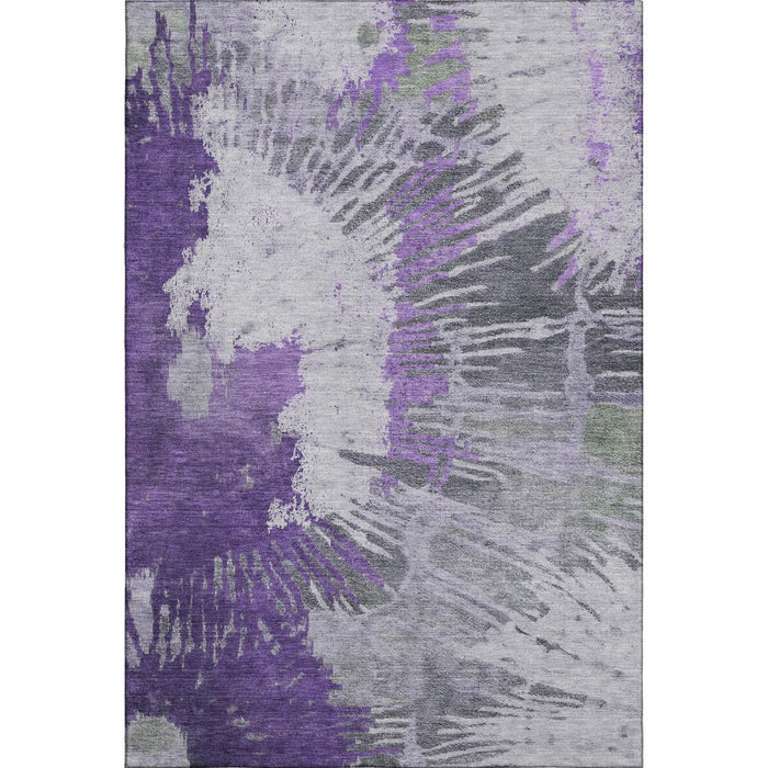 10' X 14' Abstract Washable Area Rug With UV Protection (653638) - Purple / Ivory / Gray