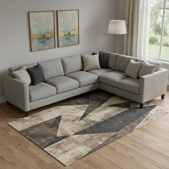 10' X 14' Abstract Geometric Washable Area Rug With UV Protection (705341) - Coffee / Beige