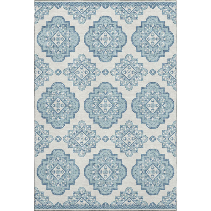 10' X 14' Medallion Washable Area Rug With UV Protection (669895) - Teal / Ivory