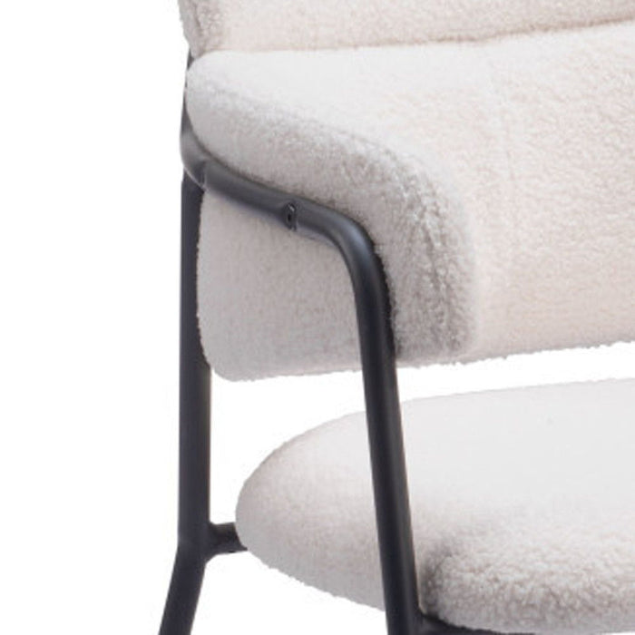Upholstered Faux Fur Dining Arm Chairs (Set of 2) - Cream / Black