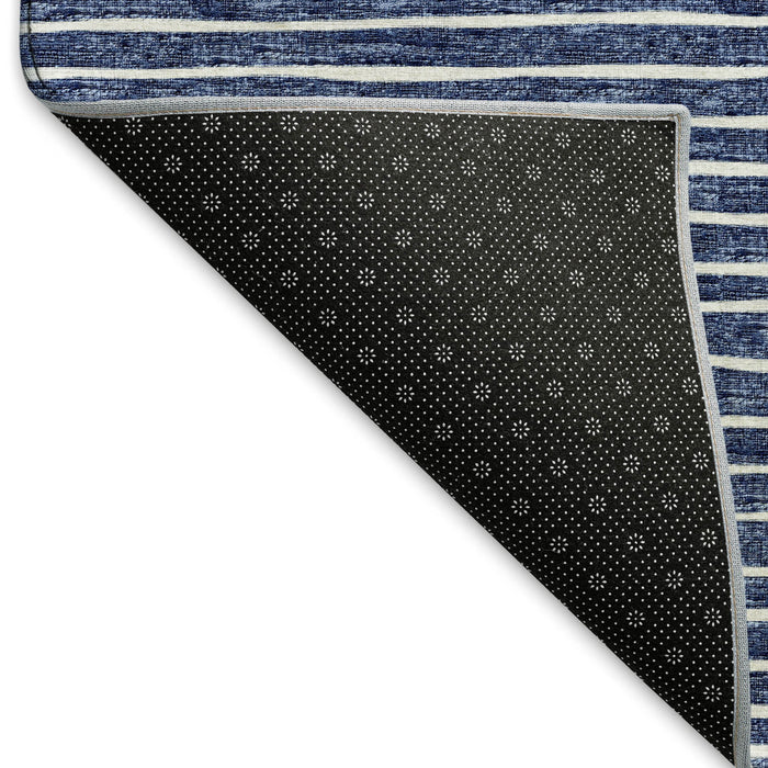 10' X 14' Striped Washable Area Rug With UV Protection (645223) - Navy Blue / Ivory
