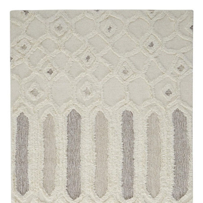 10' x 14' Wool Geometric Tufted Handmade Stain Resistant Area Rug - Ivory Taupe And Tan