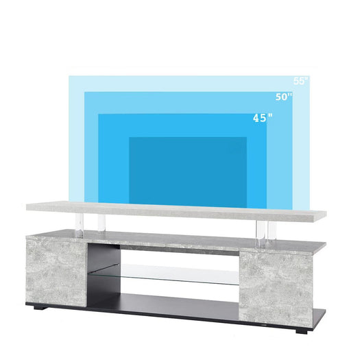 Giga TV stand with LED lighting and large side cabinet, featuring sleek modern design for living room entertainment setup.