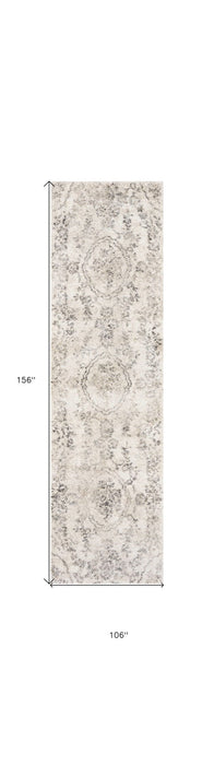 9' x 13' Machine Woven Distressed Floral Traditional Indoor Area Rug - Gray
