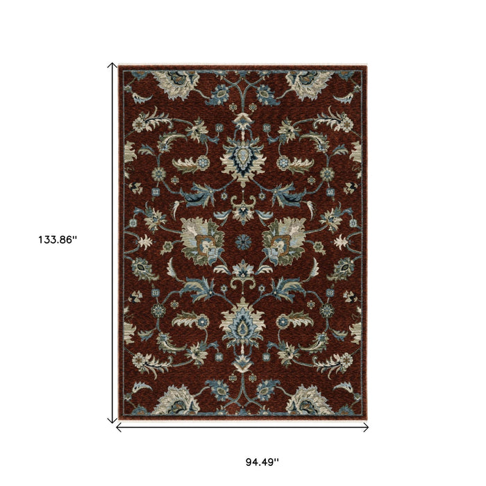 8' X 11' Oriental Area Rug With Fringe - Red