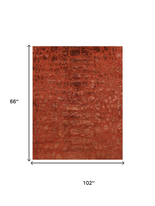 5' X 8' Animal Print Hand Knotted Area Rug (744153) - Red / Orange