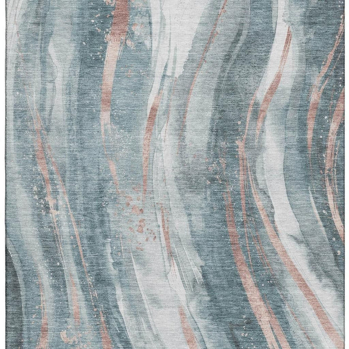 10' X 14' Abstract Washable Area Rug With UV Protection (696812) - Teal / Peach / Ivory