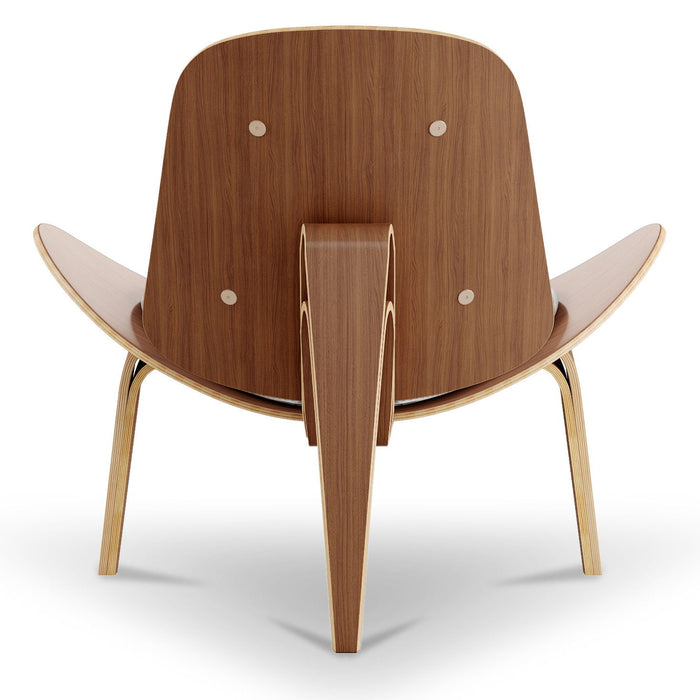 Genuine Leather Lounge Chair - White And Wood Brown