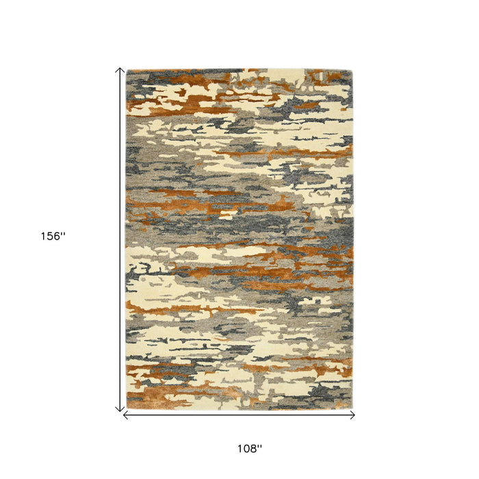 9' X 13' Wool Abstract Hand Tufted Area Rug - Orange