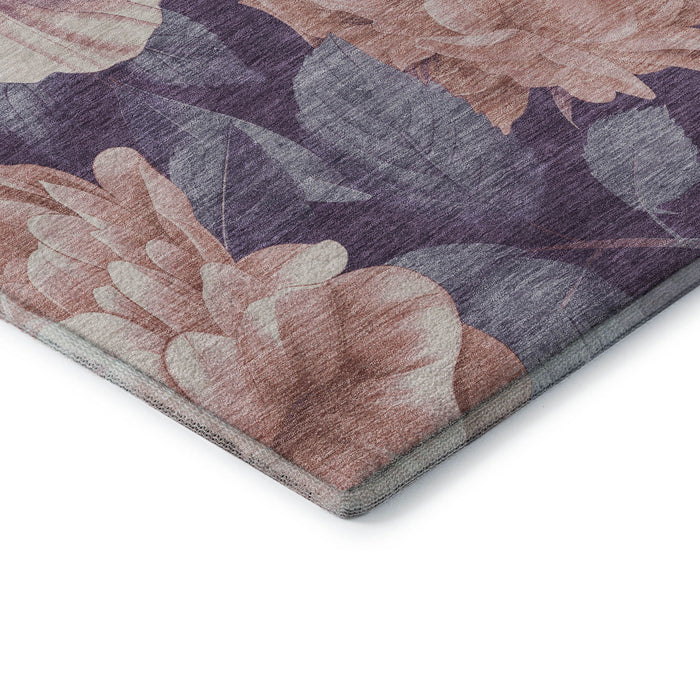 10' X 14' Floral Washable Area Rug With UV Protection (694466) - Salmon / Gray / Ivory