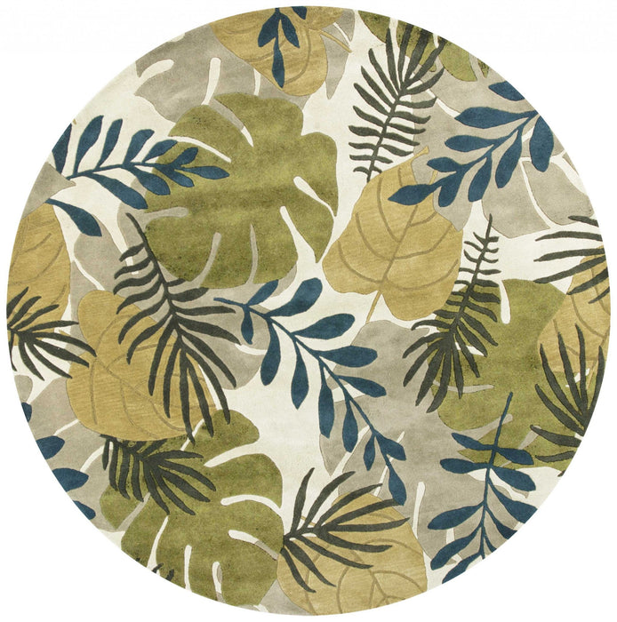 7' Contemporary Round Wool Area Rug - Ivory
