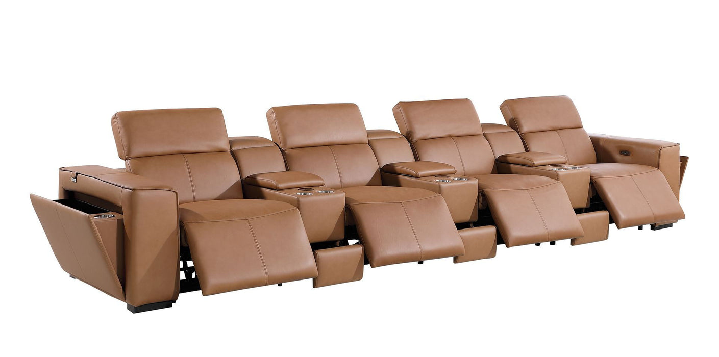 Top Grain Leather Reclining Metal USB Sofa (720422) - Chestnut
