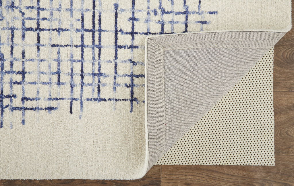 10' x 14' Wool Plaid Tufted Handmade Stain Resistant Area Rug - Ivory And Blue