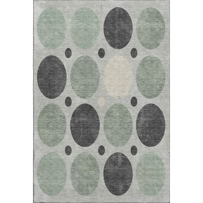 10' X 14' Geometric Washable Area Rug With UV Protection (709174) - Sage / Charcoal / Ivory
