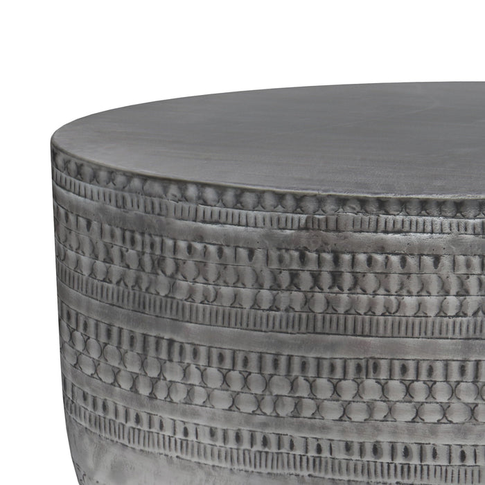 Metal Round Drum End Table - Silver