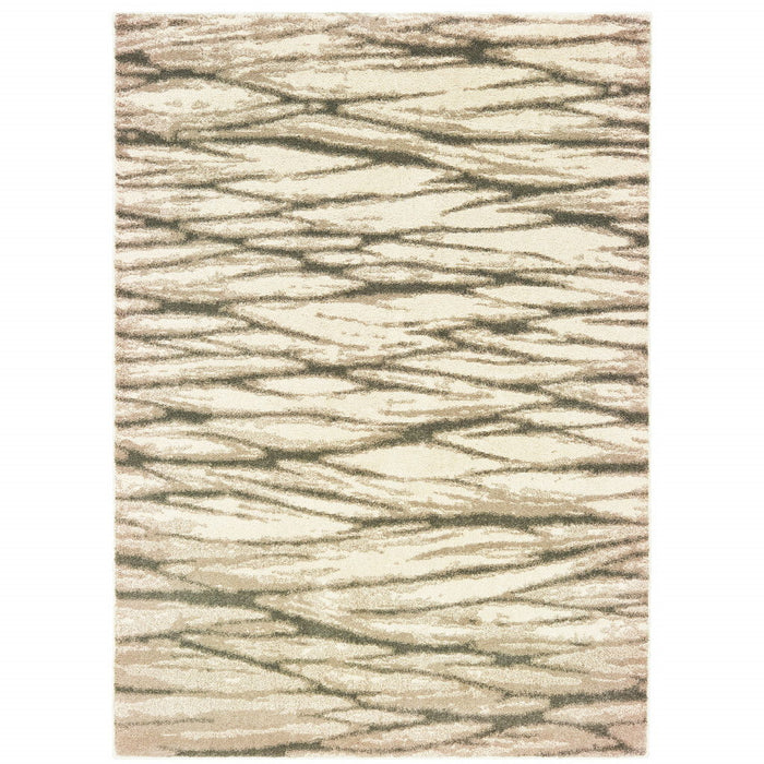 10' x 13' Abstract Power Loom Stain Resistant Area Rug - Ivory Sand And Ash
