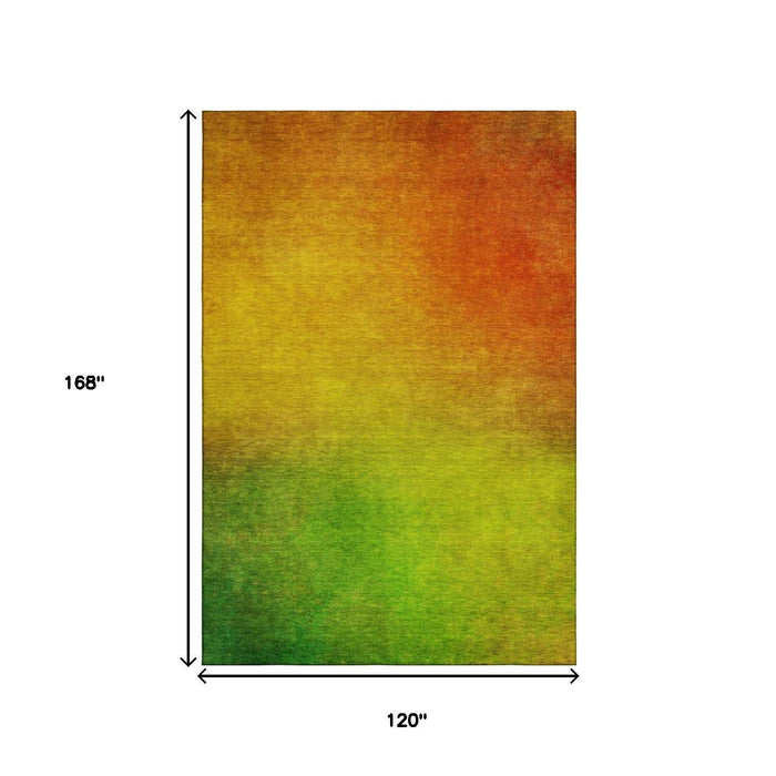 10' X 14' Ombre Washable Area Rug With UV Protection (650290) - Terra Cotta / Green