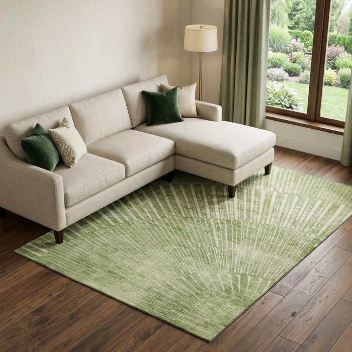 9' X 12' Geometric Washable Area Rug With UV Protection (648345) - Sage / Ivory