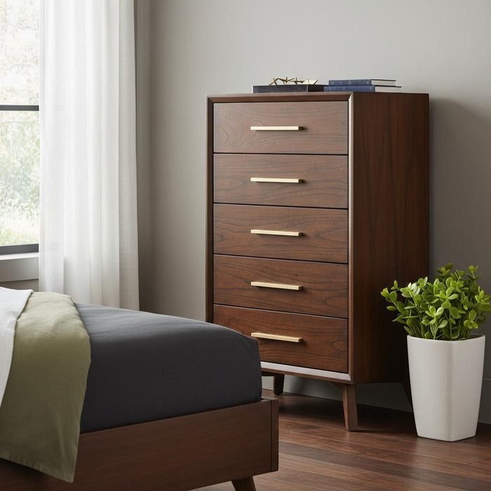 Solid Wood Five Drawer Chest - Walnut