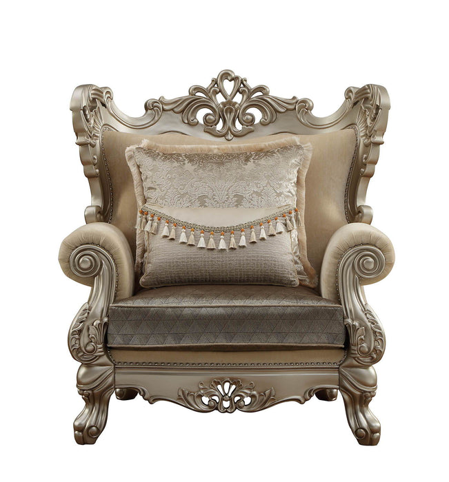 Fabric Geometric Arm Chair And Toss Pillow - Beige And Champagne