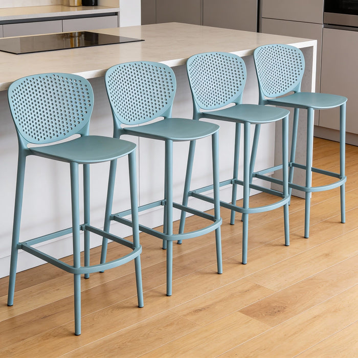 26" Contemporary Heavy Duty Plastic Low Back Counter Height Bar Chairs (Set of 4) - Green