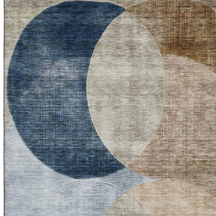 10' X 14' Geometric Washable Area Rug With UV Protection (686300) - Sky Blue / Brown / Beige