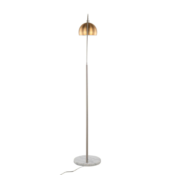 March - Floor Lamp - White Marble And Nickel With Antique Brass Metal Shade