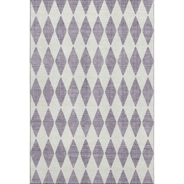 9' X 12' Diamond Washable Area Rug With UV Protection (650097) - Purple / Ivory