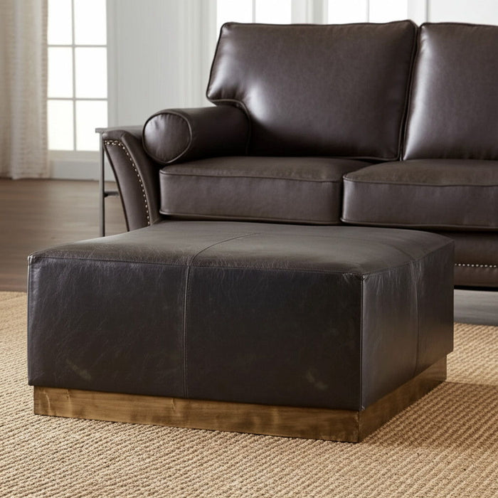 Faux Leather Footstool Ottoman - Black / Brown