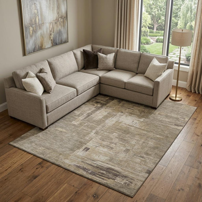 10' X 14' Abstract Washable Area Rug With UV Protection (693090) - Coffee / Beige / Ivory